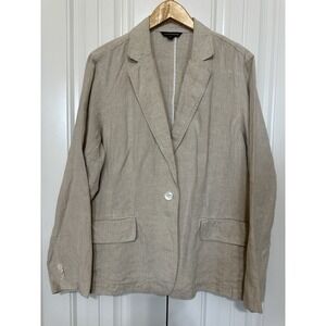 Lands End Women's Jacket 20W Beige 100% Linen Casual Blazer Neutral Lightweight